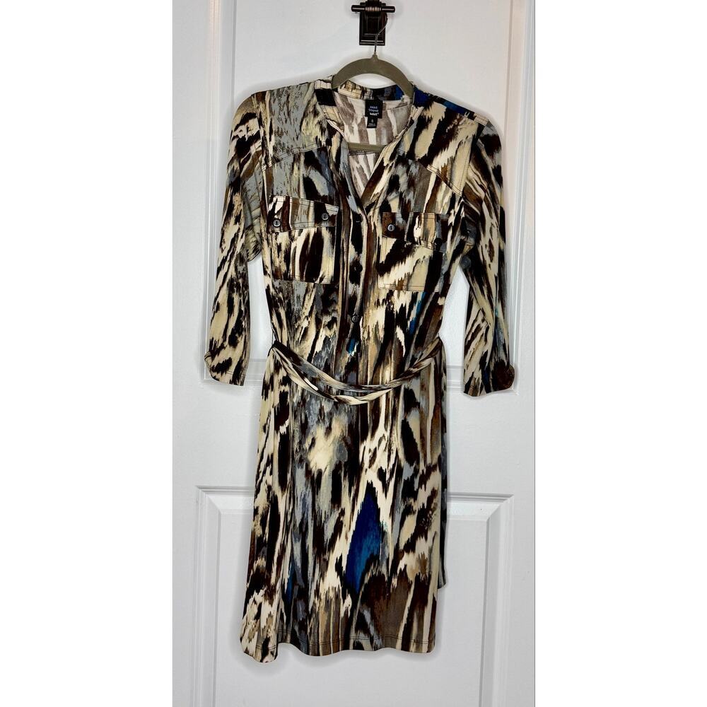 Saint Tropez West Sz 6 Abstract Ikat Style Button Front Dress Tie Waist | GUC - Picture 5 of 11